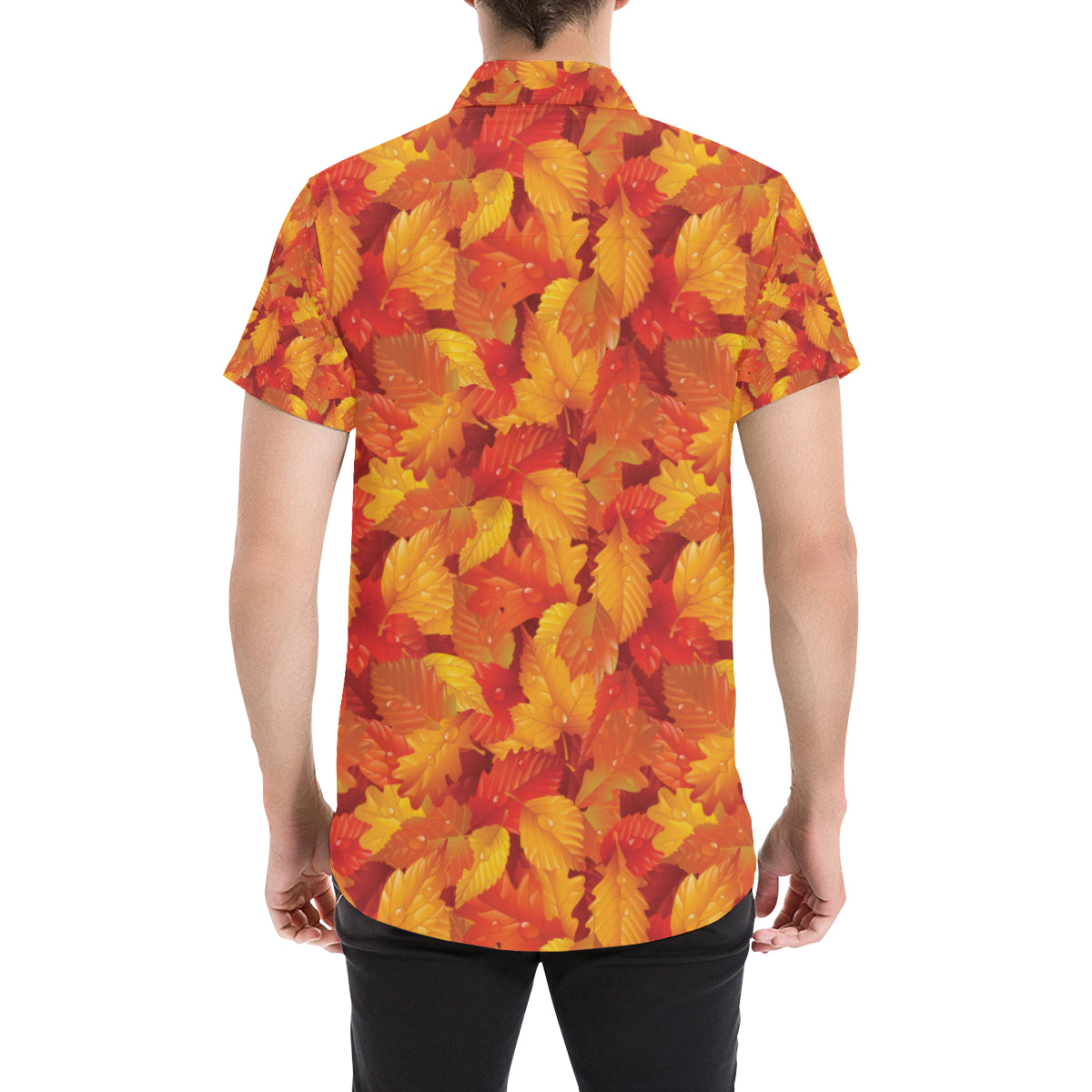 Elm Leave Autum Print Pattern Men's Short Sleeve Button Up Shirt