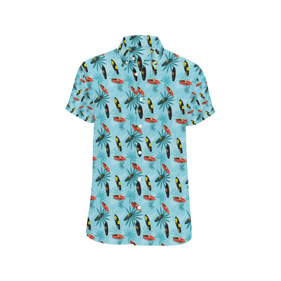 Surfboard Themed Pattern Men's Short Sleeve Button Up Shirt