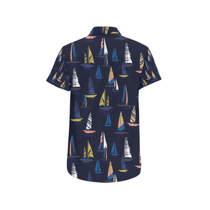 Sailing Ships Pattern Print Design A03 Men's Short Sleeve Button Up Shirt