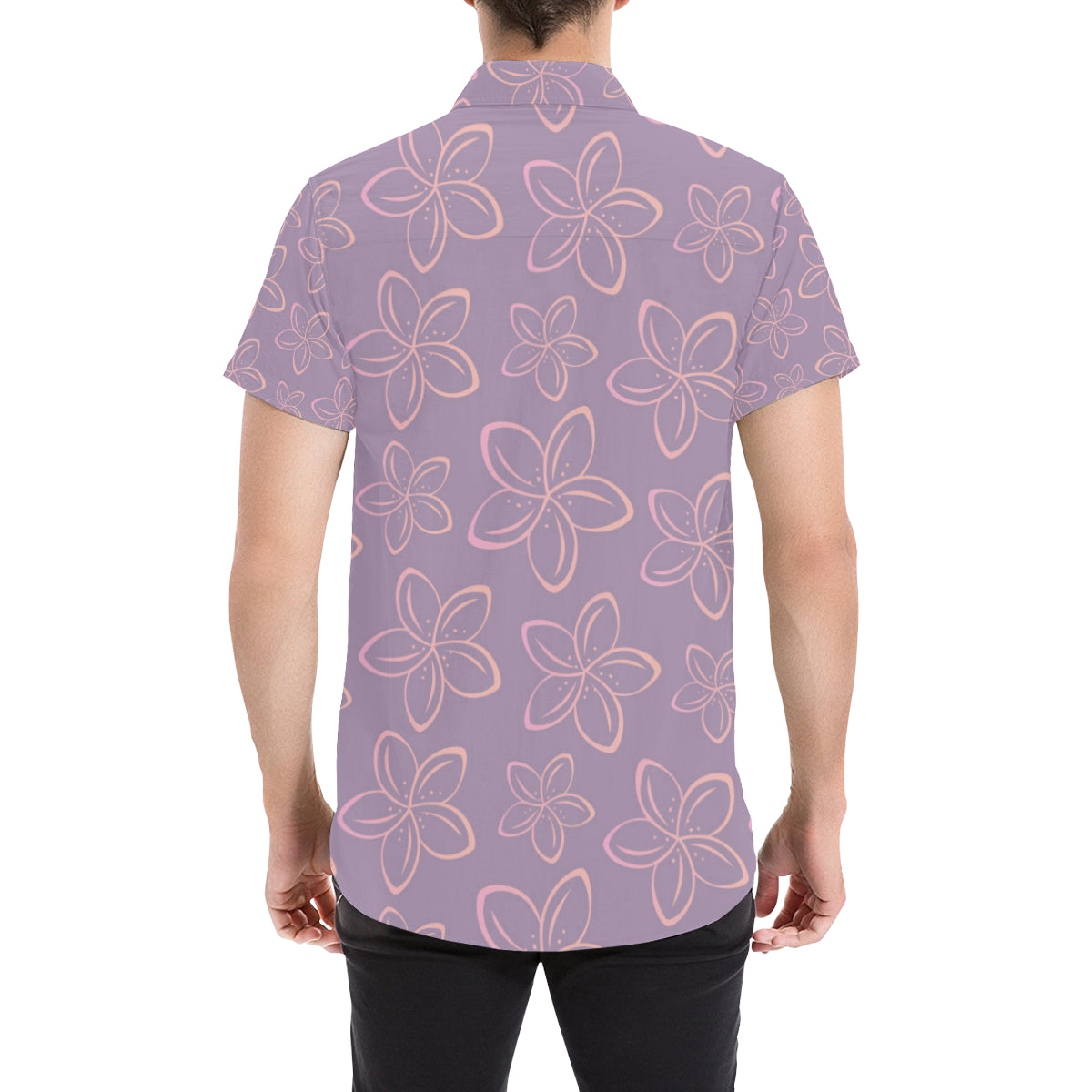 Plumeria Pattern Print Design A01 Men's Short Sleeve Button Up Shirt