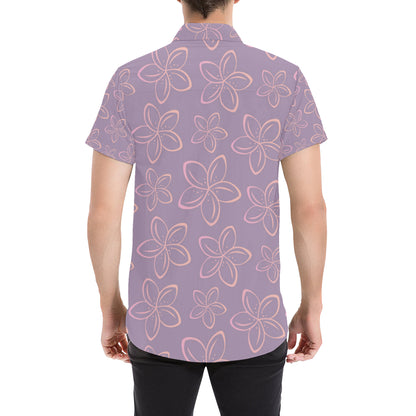 Plumeria Pattern Print Design A01 Men's Short Sleeve Button Up Shirt