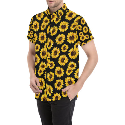 Sunflower Pattern Print Design SF05 Men's Short Sleeve Button Up Shirt