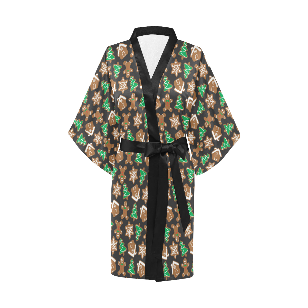 Gingerbread Pattern Print Design 02 Women's Short Kimono