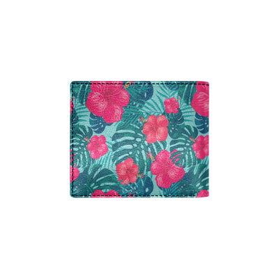 Red Hibiscus Pattern Print Design HB017 Men's ID Card Wallet