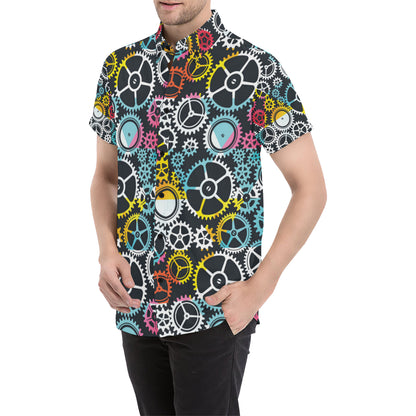 Mechanic Pattern Print Design 02 Men's Short Sleeve Button Up Shirt