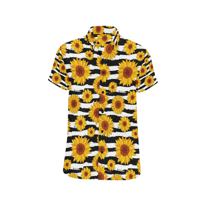 Sunflower Pattern Print Design SF010 Men's Short Sleeve Button Up Shirt