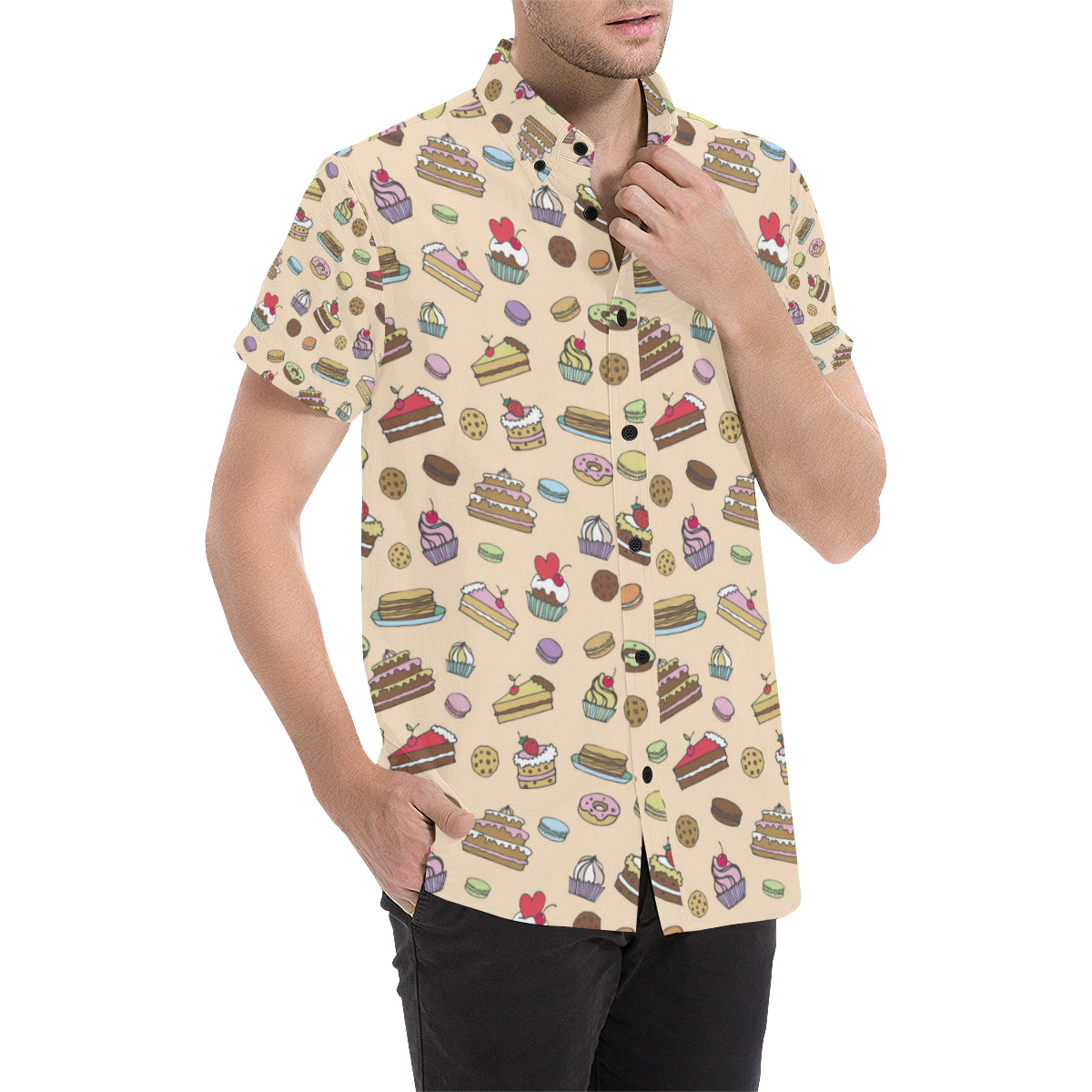 Cake Pattern Print Design 03 Men's Short Sleeve Button Up Shirt