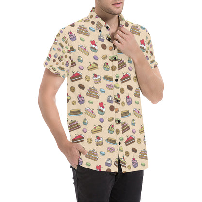 Cake Pattern Print Design 03 Men's Short Sleeve Button Up Shirt