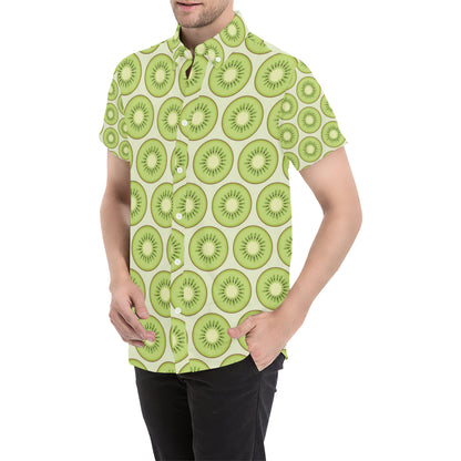 Kiwi Pattern Print Design KW02 Men's Short Sleeve Button Up Shirt