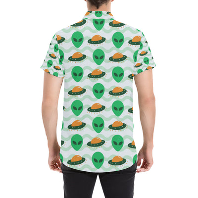 Alien UFO Pattern Print Design 04 Men's Short Sleeve Button Up Shirt