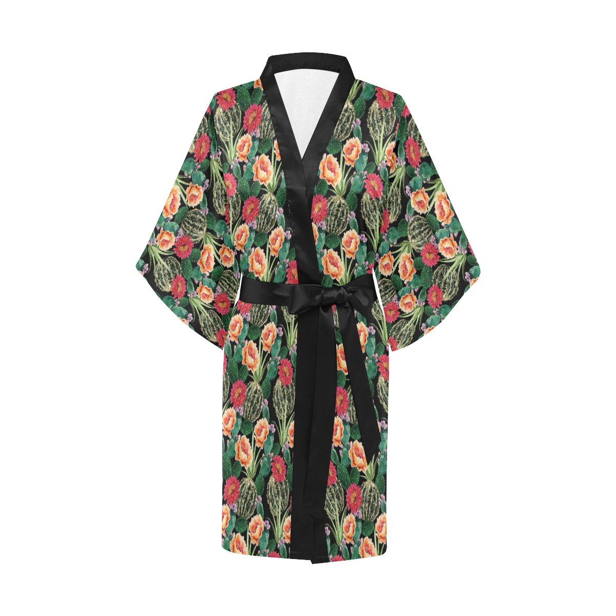 Cactus Pattern Print Design 06 Women's Short Kimono