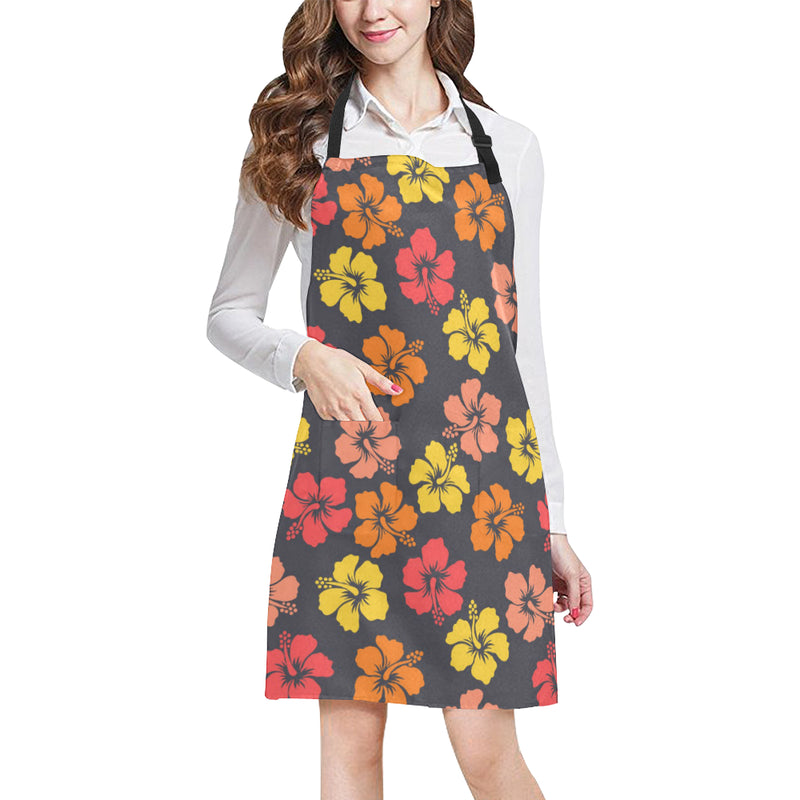 Hibiscus Pattern Print Design HB024 Apron with Pocket