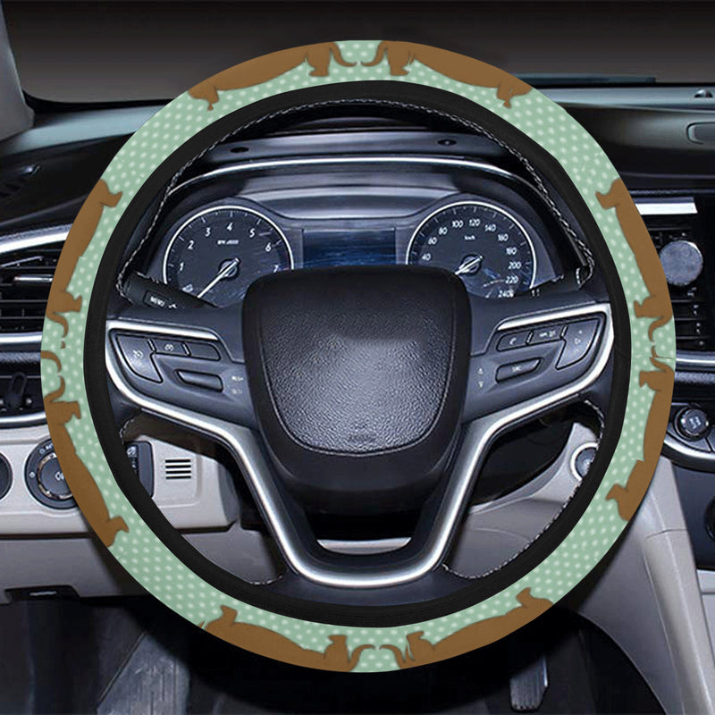 Dachshund Pattern Print Design 02 Steering Wheel Cover with Elastic Edge