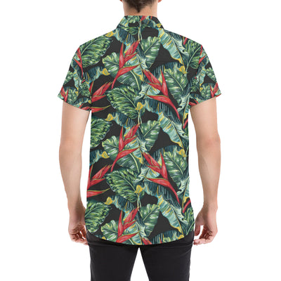 Bird Of Paradise Pattern Print Design BOP06 Men's Short Sleeve Button Up Shirt