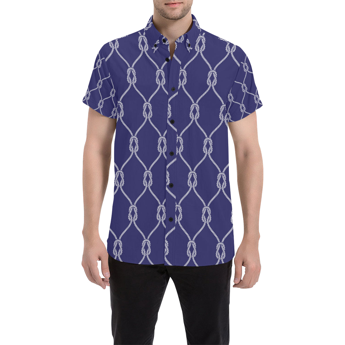 Rope Pattern Print Design A03 Men's Short Sleeve Button Up Shirt