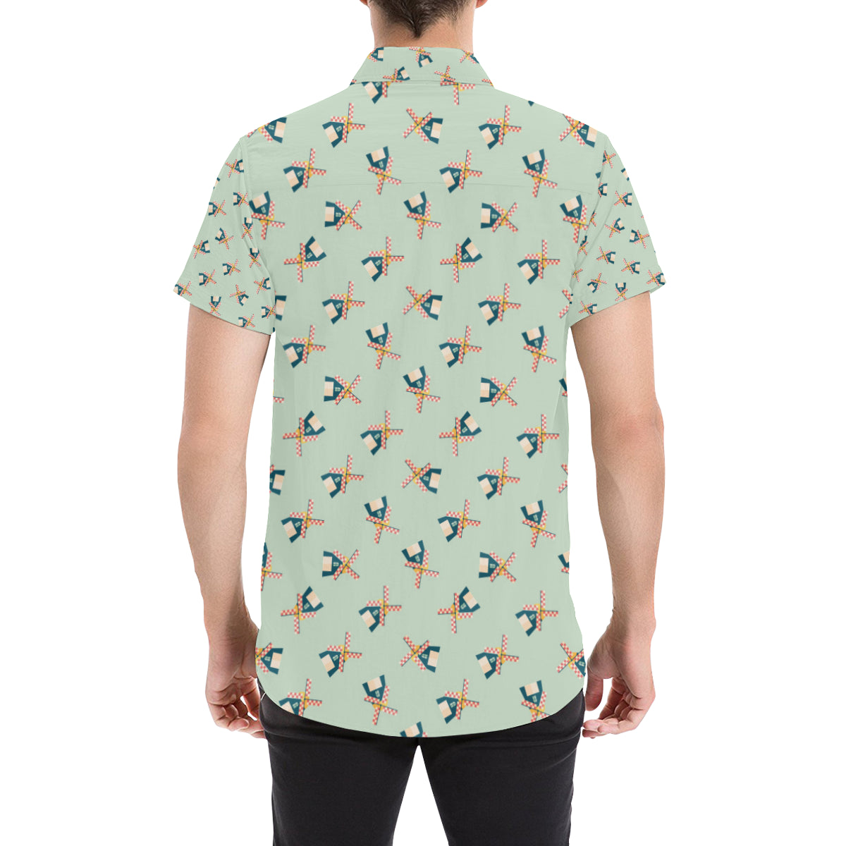 Windmill Pattern Print Design 02 Men's Short Sleeve Button Up Shirt