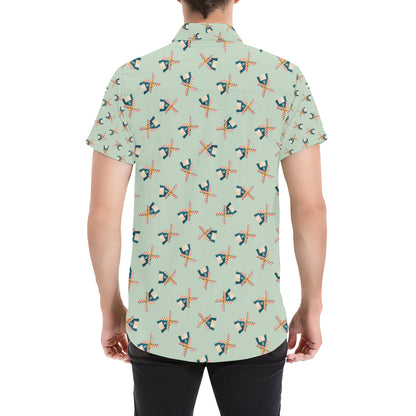 Windmill Pattern Print Design 02 Men's Short Sleeve Button Up Shirt