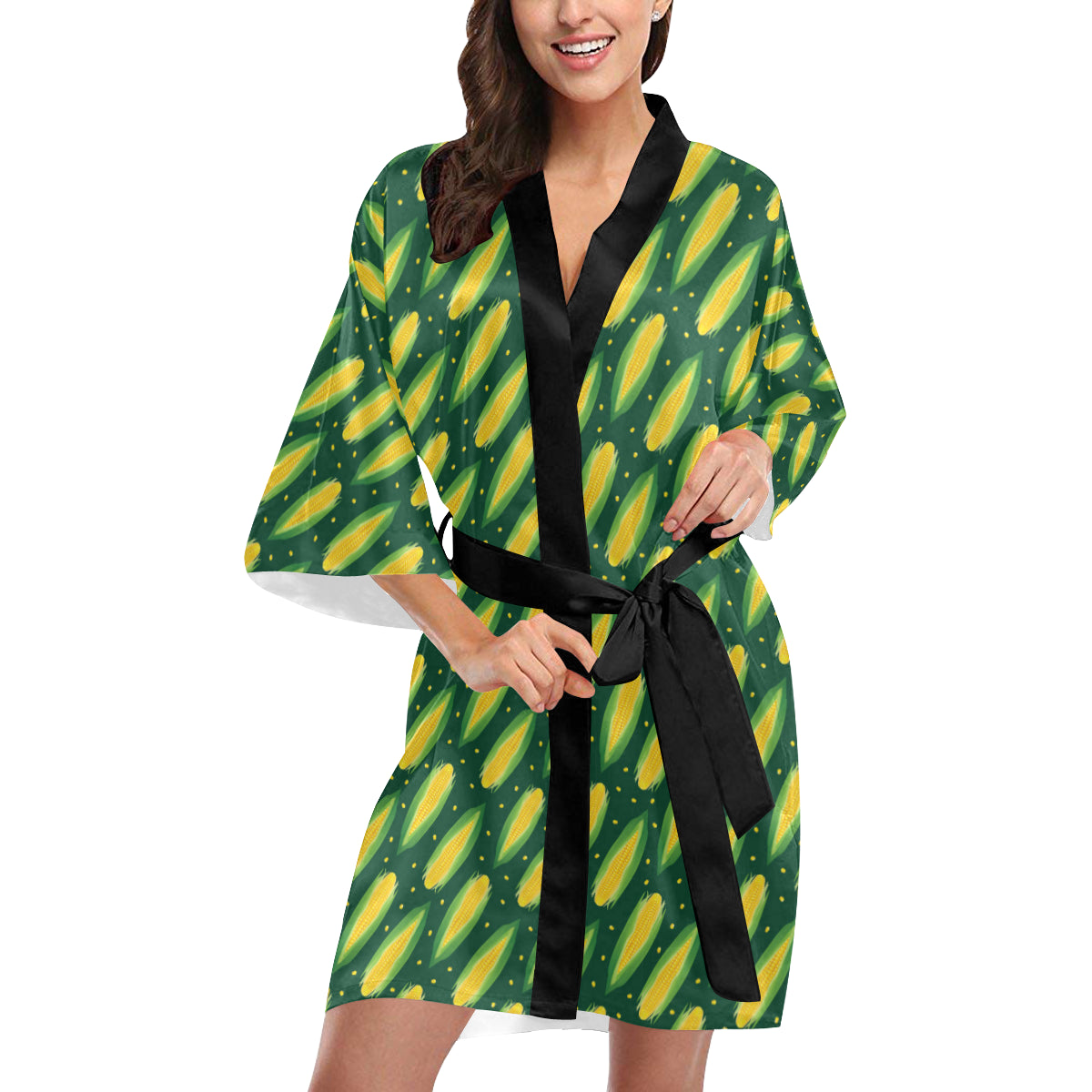 Corn Pattern Print Design 03 Women's Short Kimono