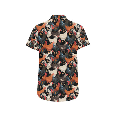 Chicken Print Pattern Men's Short Sleeve Button Up Shirt