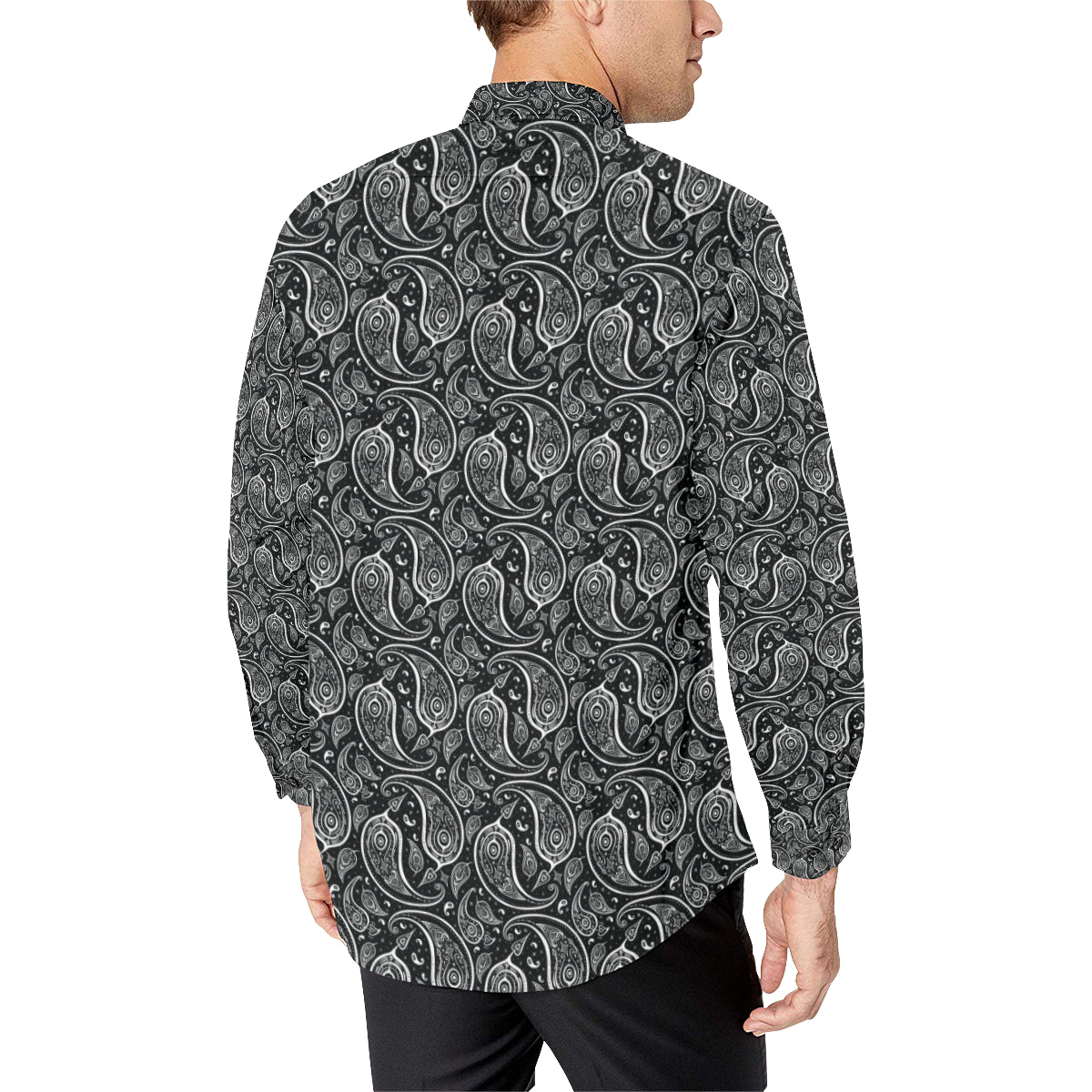 Paisley Black Design Print Men's Long Sleeve Shirt