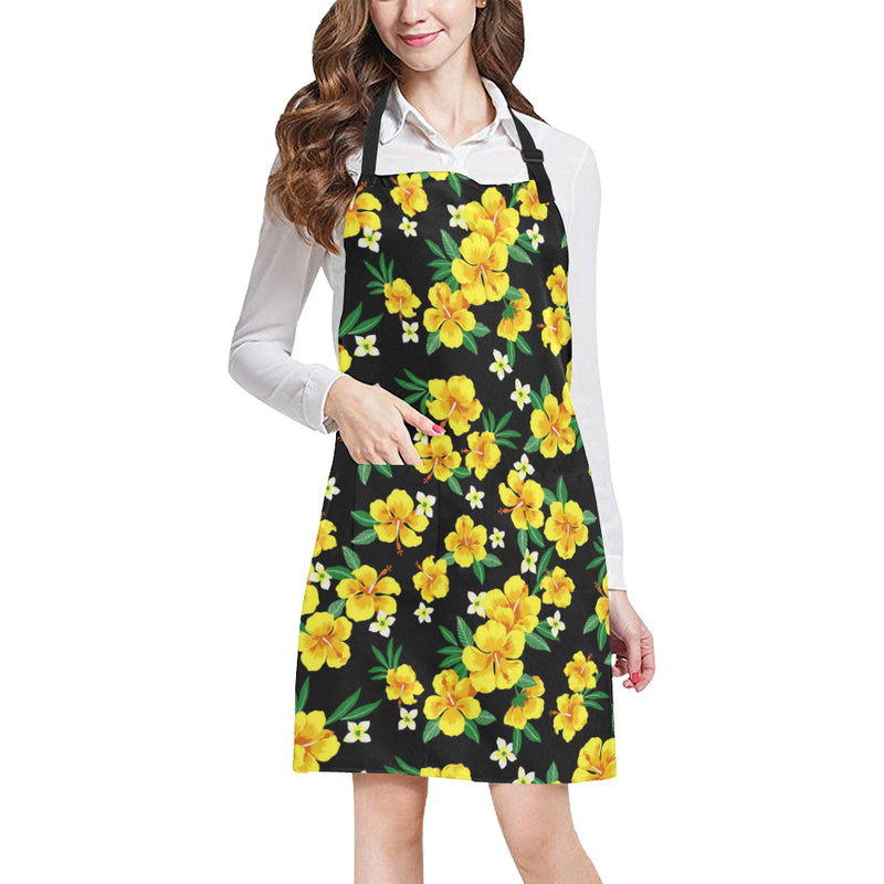 Yellow Hibiscus Pattern Print Design HB08 Apron with Pocket