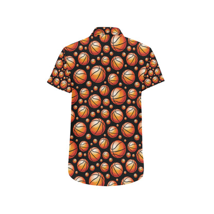 Basketball Black Background Pattern Men's Short Sleeve Button Up Shirt