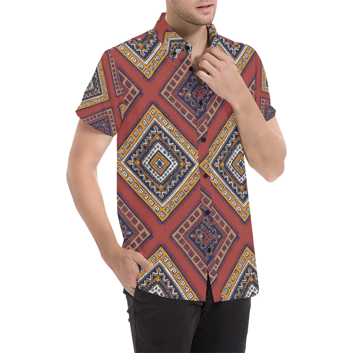 Native Pattern Print Design A06 Men's Short Sleeve Button Up Shirt