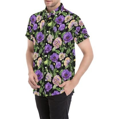 Lisianthus Pattern Print Design LT02 Men's Short Sleeve Button Up Shirt