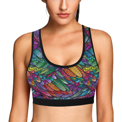 Feather Multicolor Design Print Sports Bra