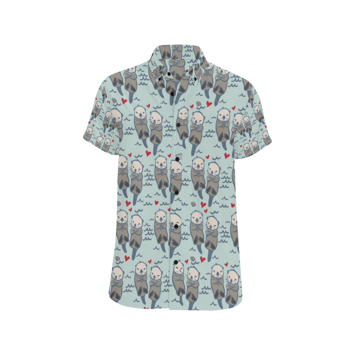 Sea Otter Pattern Print Design 03 Men's Short Sleeve Button Up Shirt