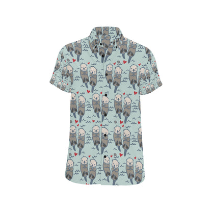 Sea Otter Pattern Print Design 03 Men's Short Sleeve Button Up Shirt