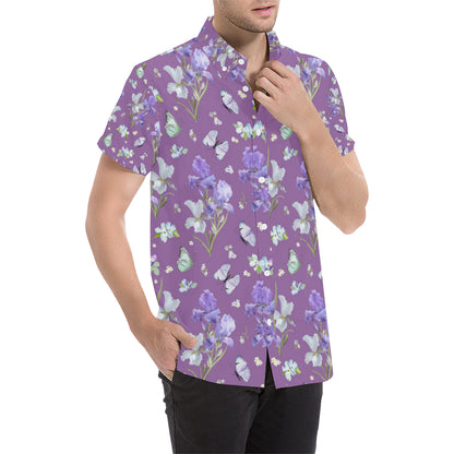 Iris Pattern Print Design IR09 Men's Short Sleeve Button Up Shirt