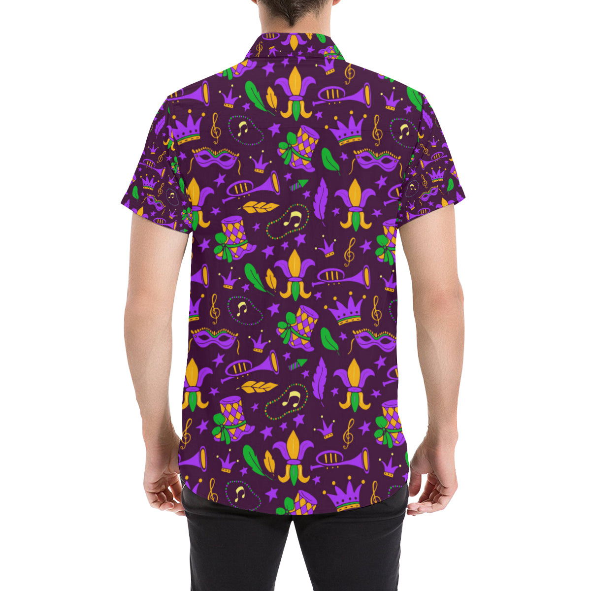 Mardi Gras Pattern Print Design 08 Men's Short Sleeve Button Up Shirt