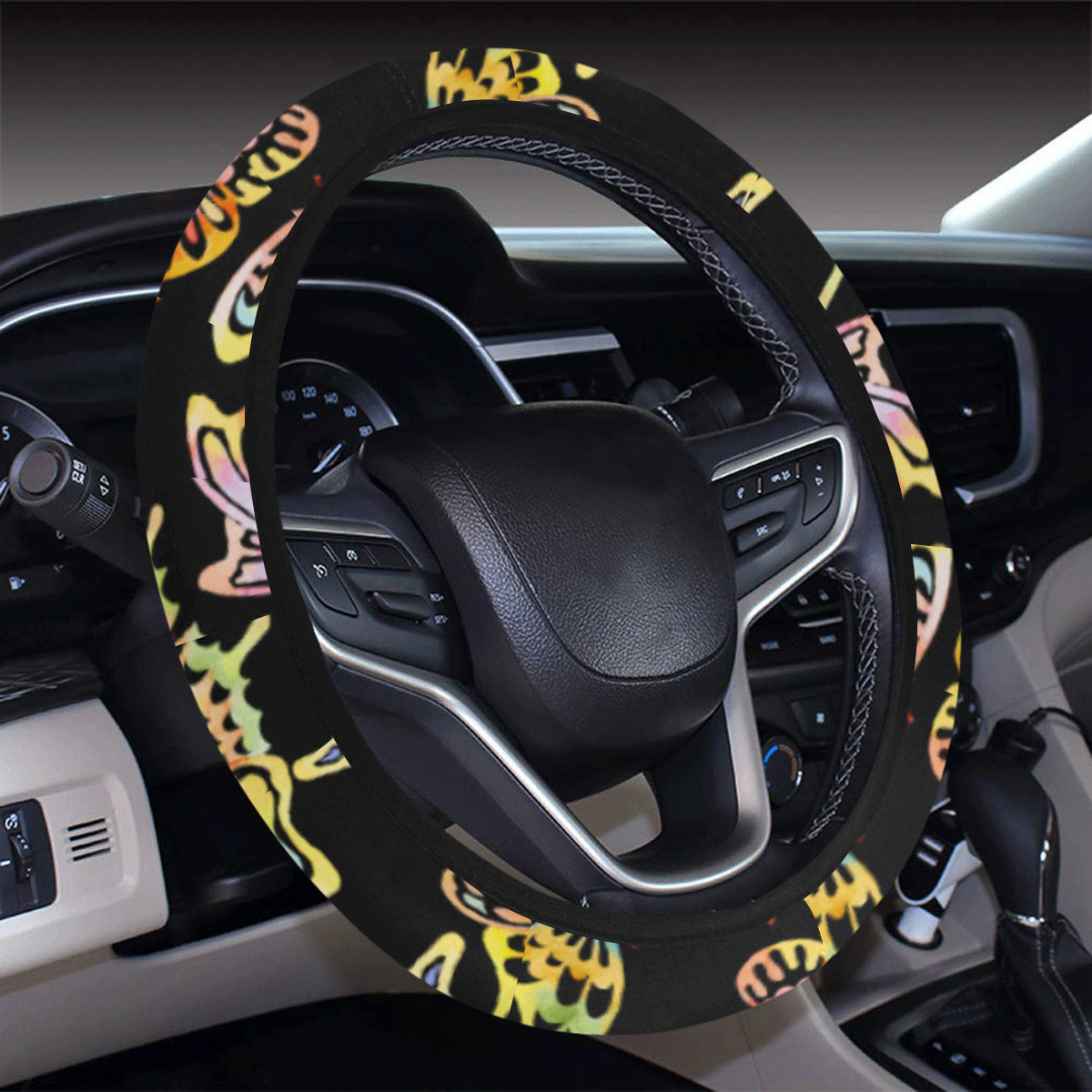 Butterfly Water Color Rainbow Steering Wheel Cover with Elastic Edge