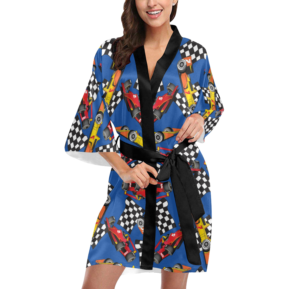 Racing Pattern Print Design A01 Women's Short Kimono