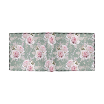 Rose White Pattern Print Design RO012 Men's ID Card Wallet