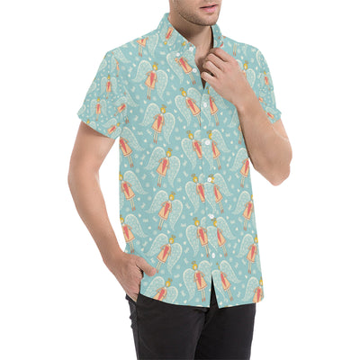 Angel Pattern Print Design 01 Men's Short Sleeve Button Up Shirt