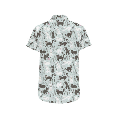 Cat Pattern Print Design 08 Men's Short Sleeve Button Up Shirt
