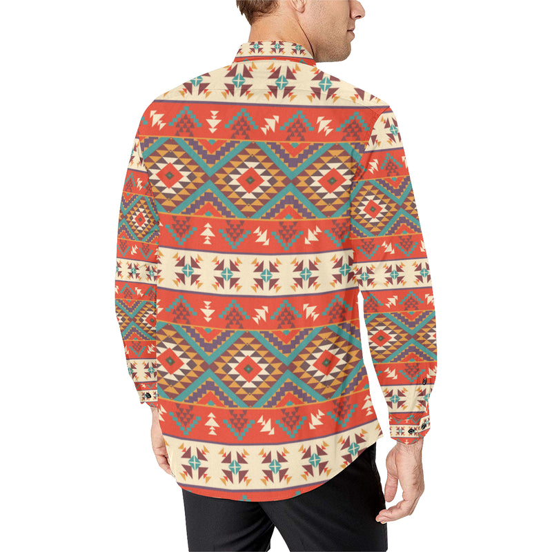 Aztec Red Print Pattern Men's Long Sleeve Shirt