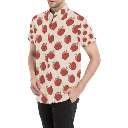 Apple Pattern Print Design AP01 Men's Short Sleeve Button Up Shirt