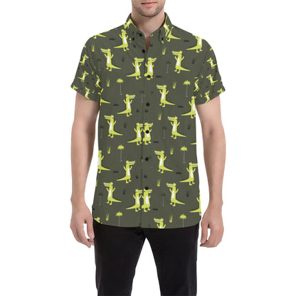 Alligator Pattern Print Design 05 Men's Short Sleeve Button Up Shirt
