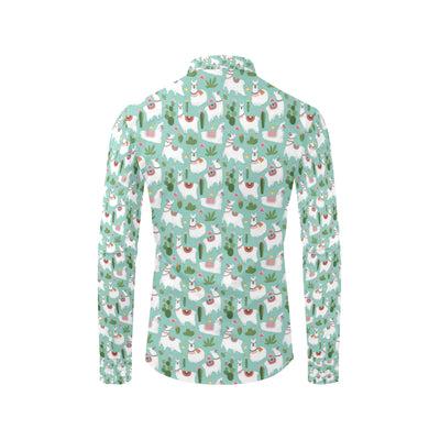 Llama with Cactus Themed Print Men's Long Sleeve Shirt