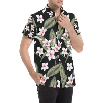 Plumeria Pattern Print Design PM021 Men's Short Sleeve Button Up Shirt