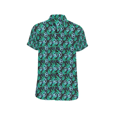 Peace Sign Themed Design Print Men's Short Sleeve Button Up Shirt