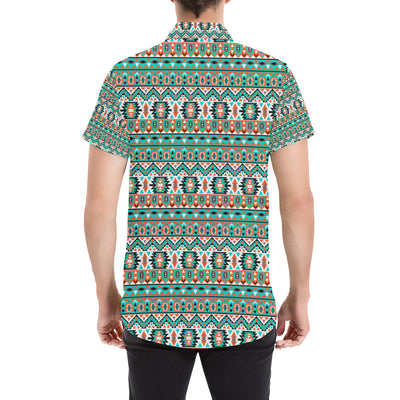 Indian Navajo Ethnic Themed Design Print Men's Short Sleeve Button Up Shirt