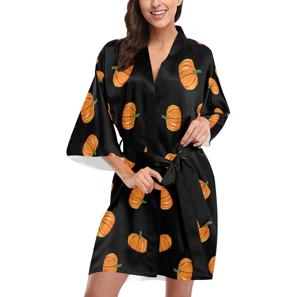 Pumpkin Pattern Print Design A05 Women's Short Kimono