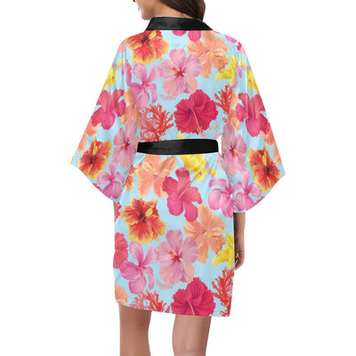 Hibiscus Pattern Print Design HB020 Women Kimono Robe