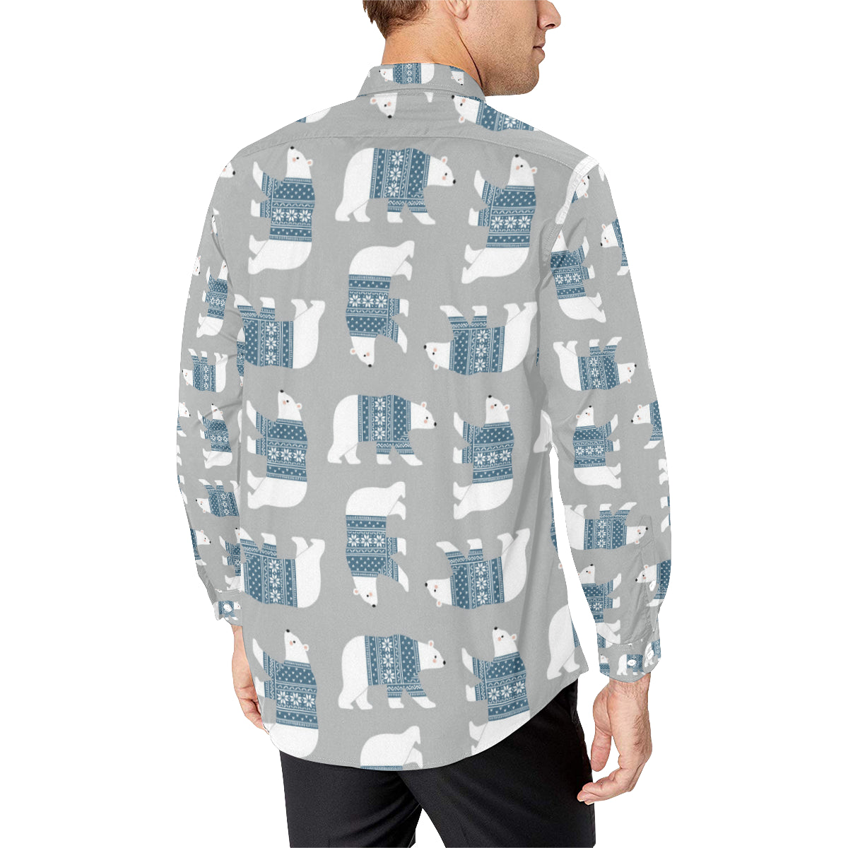 Polar Bear Pattern Print Design A03 Men's Long Sleeve Shirt