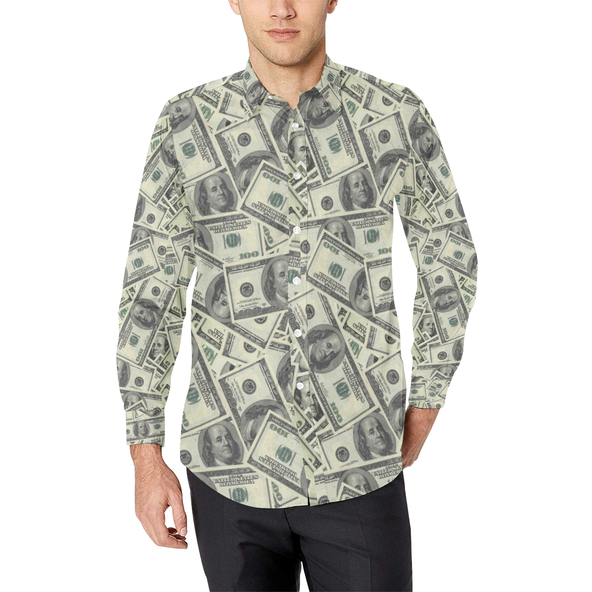 Dollar Pattern Print Design DO02 Men's Long Sleeve Shirt