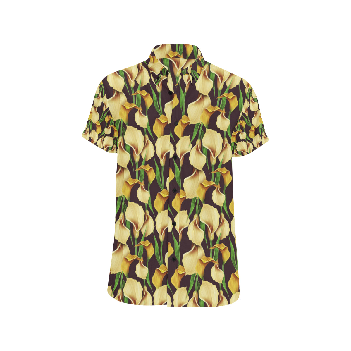 Lily Pattern Print Design LY013 Men's Short Sleeve Button Up Shirt